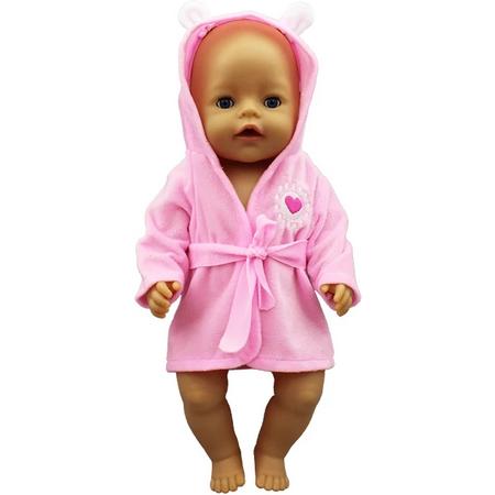 Poppenkleertjes - Geschikt voor Baby Born - Roze badjas - Met oortjes